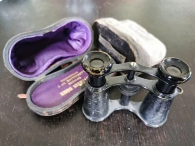 Antikes Opernfernglas / Fernglas / Binocular / schwarz / Messing / mit 2 Etuis - Bild 1 von 4