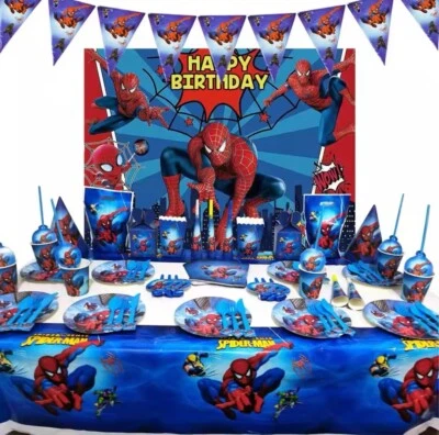 KIT ADDOBBI FESTA COMPLEANNO SPIDERMAN 62 Pz. PERSONE  PIATTI BICCHIERI - Immagine 1 di 3