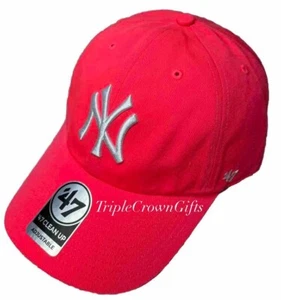 MLB NY Yankees ('47 Brand) Clean Up Hat Adjustable Strap Neon Pink - Picture 1 of 5