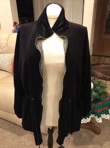 Basic Editions Sz L Reversible Zip Up Black Velvet Jacket Gray Nylon Flattering - Picture 1 of 6