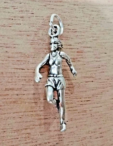 Sterling Silver 12x27mm 3D Female Runner Running Jogger Jogging Charm - Picture 1 of 4