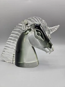 Pisapapeles transparente cristal gris humo cabeza Seguso unicornio cristal arte cristal de Murano - Imagen 1 de 7