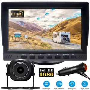 Wired RV Car Rear View Kit 7" Mirror Monitor Night Vision Backup Reverse Camera - Picture 1 of 13