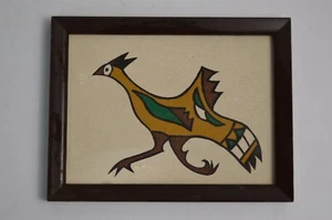 Vintage Jemez Native American Sand Art Roadrunner on Board Framed Art Southwest - Picture 1 of 18