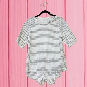 SABO Striped Short Romper Shirt & Short Ripped Hem One Piece Jumpsuit Summer - Picture 1 of 10