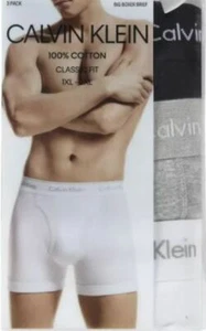 3 GENUINE CALVIN KLEIN BIG 2XL TO 5XL BLACK GRAY WHITE 100% COTTON BOXER BRIEFS - Picture 1 of 26