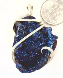 50.50ct Titanium Infused Quartz Druzy in Sterling Silver Wire Wrap Pendant - Picture 1 of 4