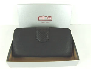Fina Black Leather Wallet Organizer Zip Around Money Checkbook Card Slots Women - Picture 1 of 10