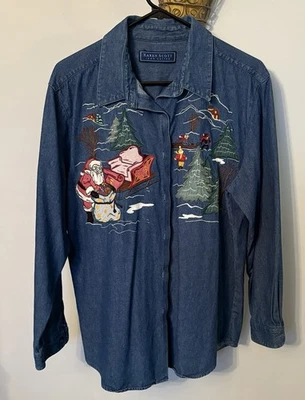 Vintage Karen Scott - Womens Denim  Shirt, “Christmas Embroidered”, Sz Large - Image 1 of 4