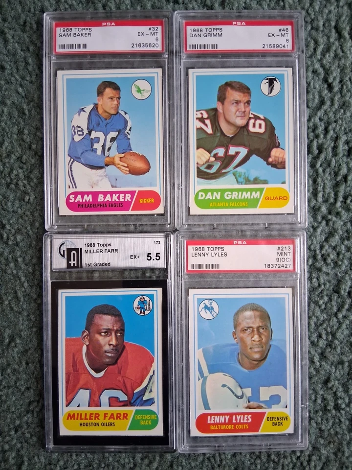 1968 TOPPS FOOTBALL LOT-BAKER, MILLER FARR, LYLES, DAN GRIMM, GAI/PSA 5.5, 6, 9 - Image 1 of 2