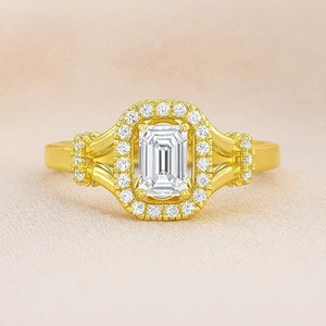 Lab Grown Diamond Cocktail Ring Solid 14K Gold April Birthstone #1027 - Picture 1 of 22