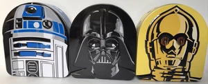 Lot 3 Star Wars Collectors Tins w/ Lids R2D2, C-3PO, Darth Vader 7" x 6" - Picture 1 of 8