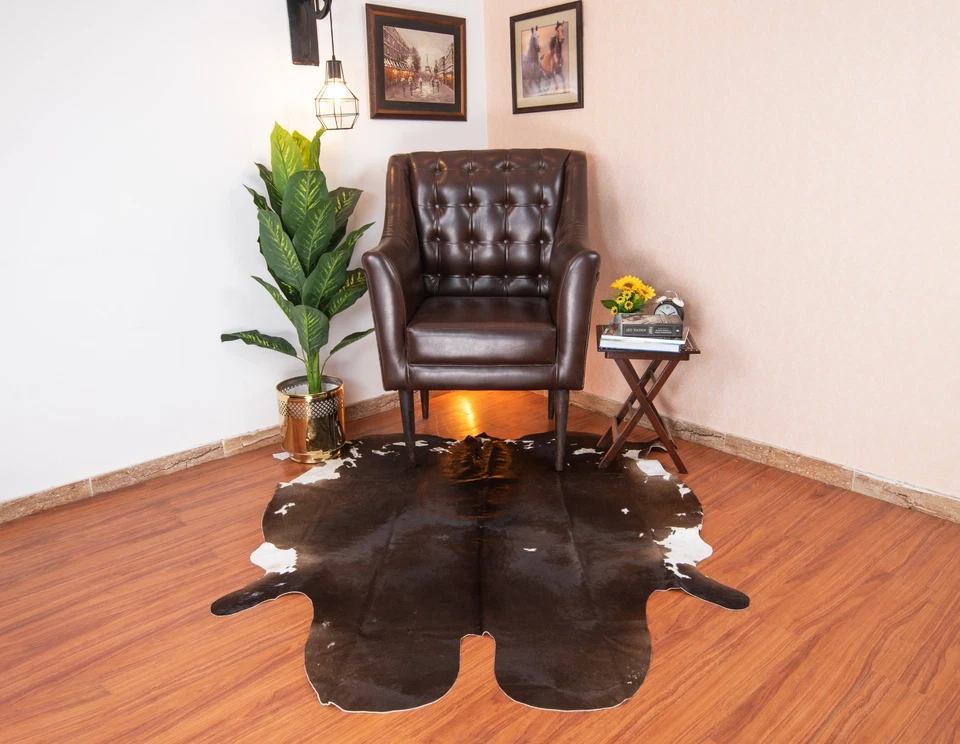 Alfombra de cuero de vaca marrón 5x6 pies piel de vaca pelo natural sobre cuero alfombra decoración del hogar Foto 1 de 4