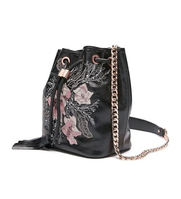 Mimco Endure Mini Pouch - Ornate Embroidered Blooms, Vintage-look Leather (Rare) - Image 1 of 4