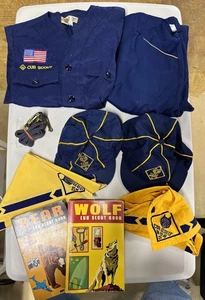 Lot Assorted Cub Scout Blue Uniform Shirt, pants, Bandanas,caps, belt & books - Picture 1 of 13