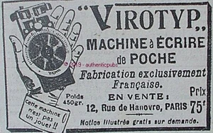 PUBLICITE VIROTYP MACHINE A ECRIRE DE POCHE BUREAU DE 1919 FRENCH AD PUB RARE - Picture 1 of 1