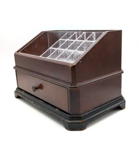 Bombay Makeup Organizer Clear Acrylic Insert One Drawer Mahogany Distressed Wood - Picture 1 of 13