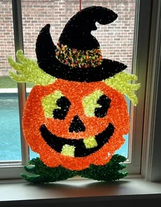 Vintage Halloween Popcorn Melt Pumpkin Jack O'Lantern Holiday Decor - Imagen 1 de 2