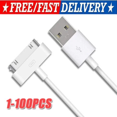 Paquete de 100 cables de sincronización de datos de carga USB de 30 pines para iPad 1/2/3 iPod Nano 1-6 LOTE Foto 1 de 4