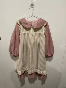 Vintage-Inspired Pink and Cream Lolita Dress Size S (Waist 68cm) - Picture 1 of 2