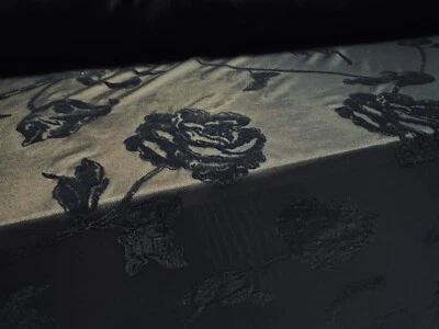 Power Mesh Net Stretch Elasthan Stoff, pro Meter - Rose Blumendruck - schwarz - Bild 1 von 3