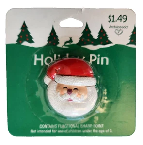 Hallmark PIN Christmas Vintage SANTA Face wMUSTACHE Rounded 1981 Brooch 1.49 NEW - Picture 1 of 4