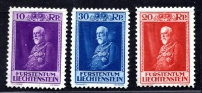 LIECHTENSTEIN 1933 SCOTT # 111-113 PRINCE FRANCIS MINT NEVER HINGED - Image 1 of 2
