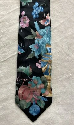 Corbata Jacquard LEONARD Paris Floral Negro Azul Seda Foto 1 de 4