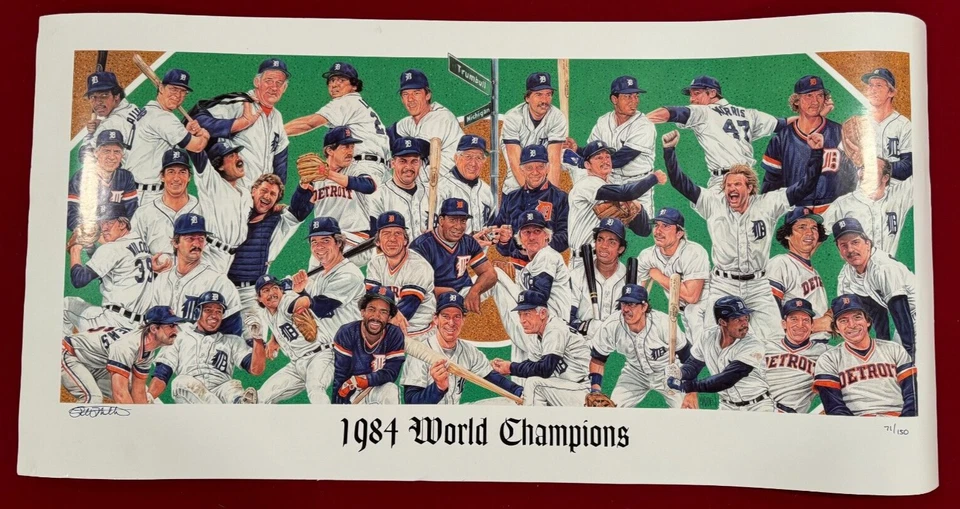 Campeonato Mundial de los Tigres de Detroit 1984 Paul Madden 71/150 firmado 18"x36" impresión Foto 1 de 4