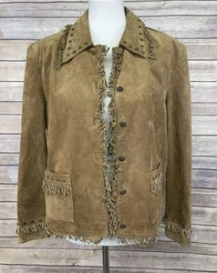 Montanaco Medium Lederjacke Fransen Nieten Boho Western braun Taschen gefüttert - Bild 1 von 11