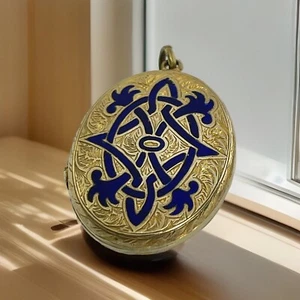 Victorian Double Sided Momento Mori Dark & Aqua Blue Enamel Mourning Locket - Picture 1 of 12