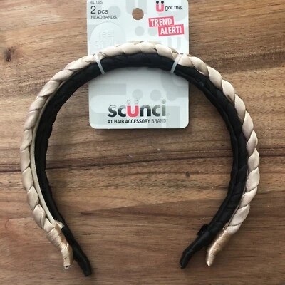 SCUNCI Real Style 2 Pack Headbands Pink & Black Braided - Image 1 of 3