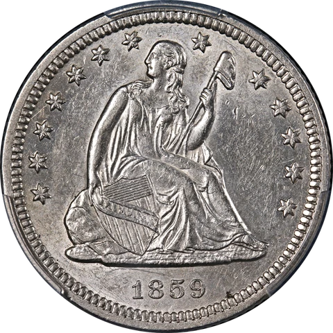 1859-O Seated Liberty Quarter PCGS AU55 Key Date Superb Eye Appeal Strong Strike Cover