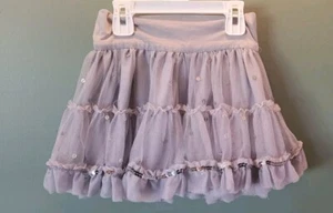  Gap Kids Girls Sz Xs 4/5 Silver Sequin Holiday Tulle Ruffle Skirt Gray Lined - Picture 1 of 7