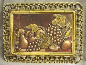 Atemberaubende VINTAGE KUPFER 3-D PLAKETTE - Füllhorn der Früchte - Bild 1 von 10