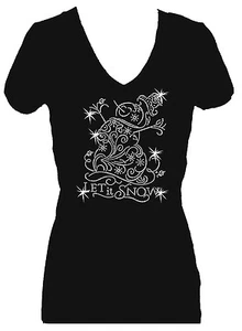 SCHNEEMANN WEIHNACHTEN STRASS URLAUB V-AUSSCHNITT KURZARM BLING T-SHIRT - Bild 1 von 2