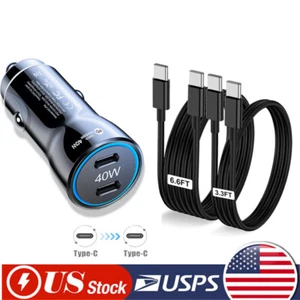40W Double Type-C Fast Car Charger Adapter For Samsung Galaxy S25 S24 S23 Ultra+ - Picture 1 of 16