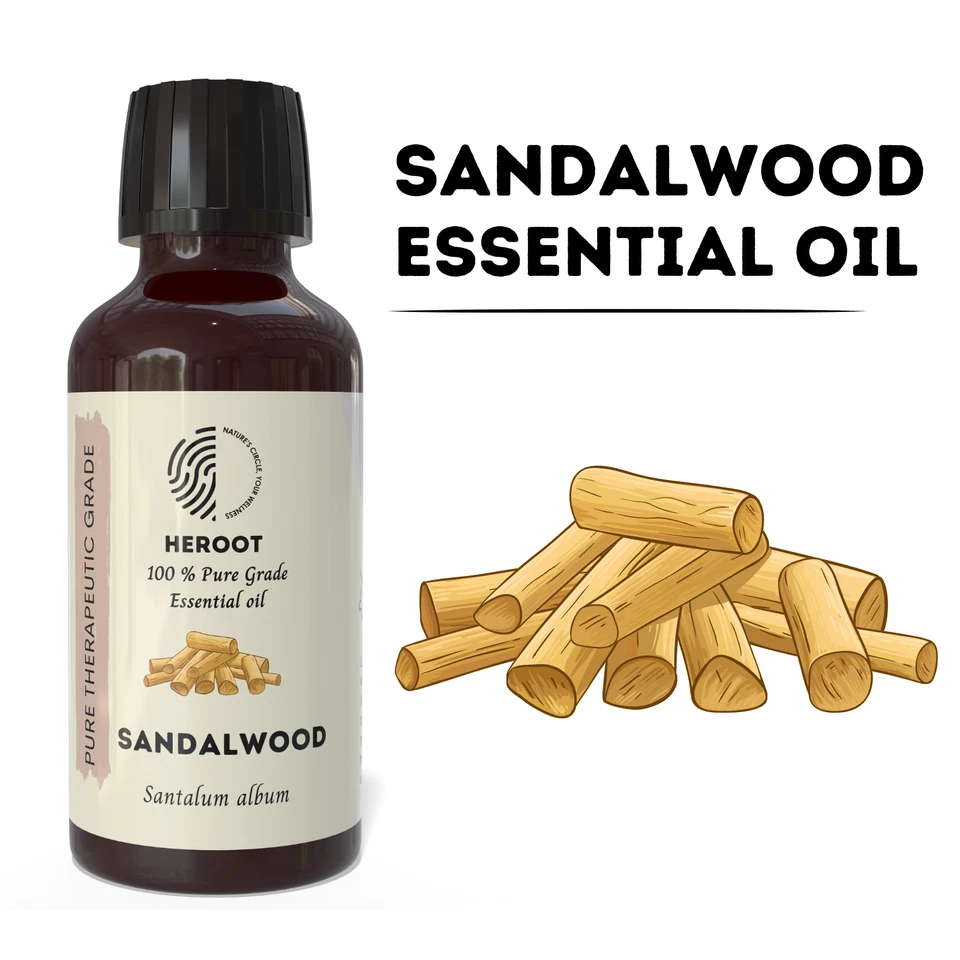 HEROOT Indian Sandalwood Essential Oil - Pure, Premium for Meditation & Skin Care