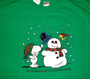 Snoopy Christmas T Shirt Peanuts Gang Large Friendship Green - Picture 1 of 1
