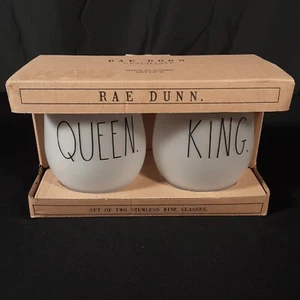 NEW Rae Dunn by Enchante Set of 2 Frosted Queen & King Stemless Wine Glasses - Picture 1 of 8