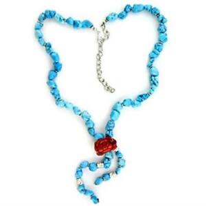 18 Inch Imitation Turquoise Nugget Necklace with Red Rose