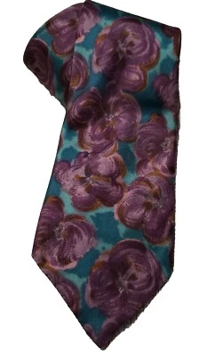 Corbata de lujo vintage Oleg Cassini floral púrpura verde azulado marrón 100 % seda Italia Foto 1 de 4