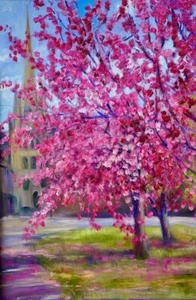 ORIGINAL GENNADIY Cathedral Spring cherry blossom Norwich Norfolk Oil PAINTING - Picture 1 of 1