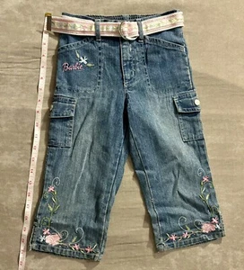 Barbie Jeans Girls Size 6 Stretch Waistband Embroidery Flowers & Belt NWOT - Picture 1 of 6