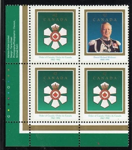 1992 Canada SC# 1447a LL - Order of Canada - Plate Block M-NH Lot # 3352c - Picture 1 of 1