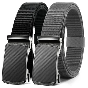 Black and Grey Ratchet Belts for Men 2 Pack - Casual Web Nylon Mens Belt 1 3/... - Picture 1 of 7