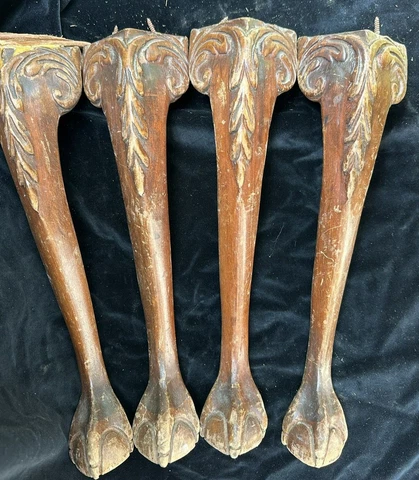 4 claw foot wood antique 15" table legs salvage parts repair repurpose Cover