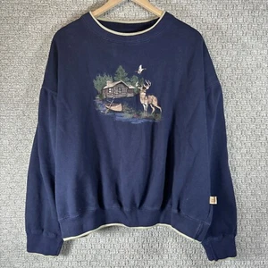 Vintage XL Field Tested By Outdoor Life Buck Cabin Lake Sweatshirt Deer Hunting - Picture 1 of 19