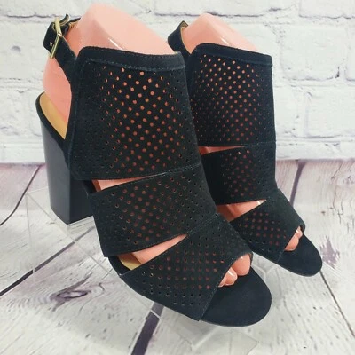 Lands End Canvas Women's Size 7 Black Suede Perforated aheels Sandals - Imagem 1 de 4