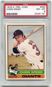 1976 O-Pee-Chee #630 Chris Speier PSA 8 San Francisco Giants Pop 4 Only 3 Higher - Picture 1 of 2